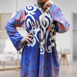 عبايه استقبال العيد ( احمر في ازرق)  (XXXL)