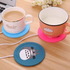 كوستر سليكون بسخان داخلي يعمل ب usb + ترابيزة خشب بقوائم معدن لون خشبي